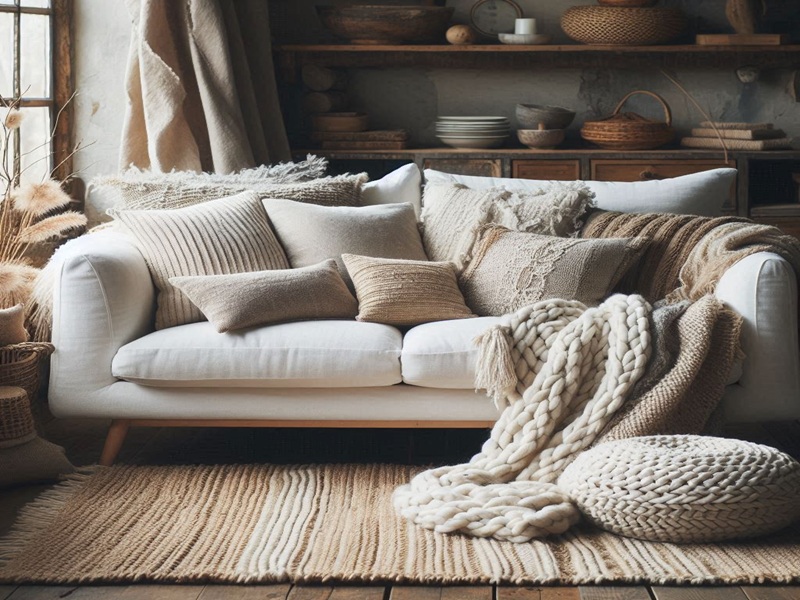 Add Cozy Textiles in farmhouse living room