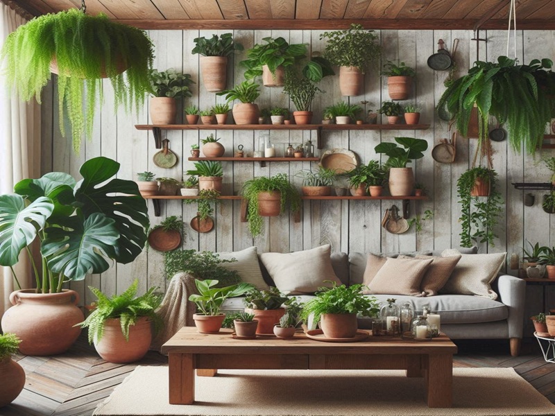 Incorporate Greenery in farmhouse living room with Indoor Plants