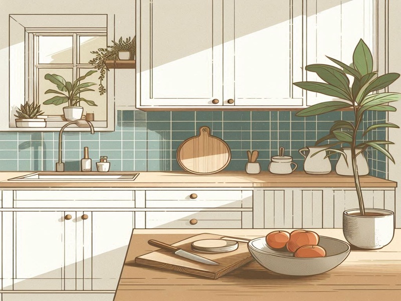 Incorporate Natural Elements to design a minimal kitchen with greenery