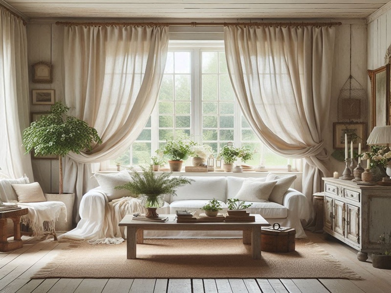 Opt for Farmhouse-Style Curtains in living room