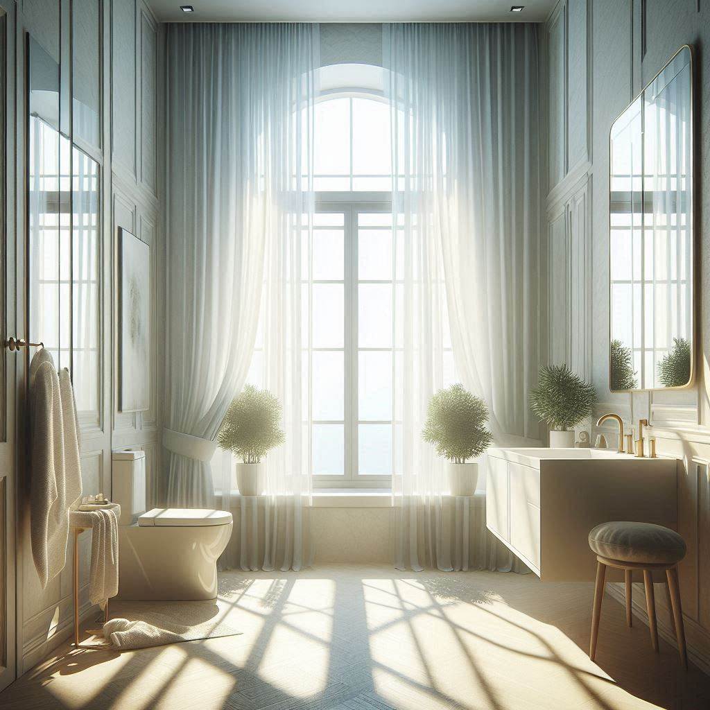 maximize natural light with sheer curtains in small bathroom