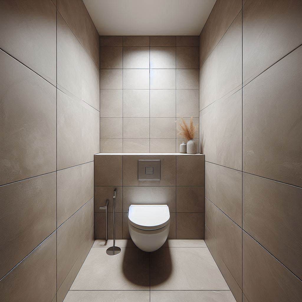 use large tiles in small minimalist bathroom