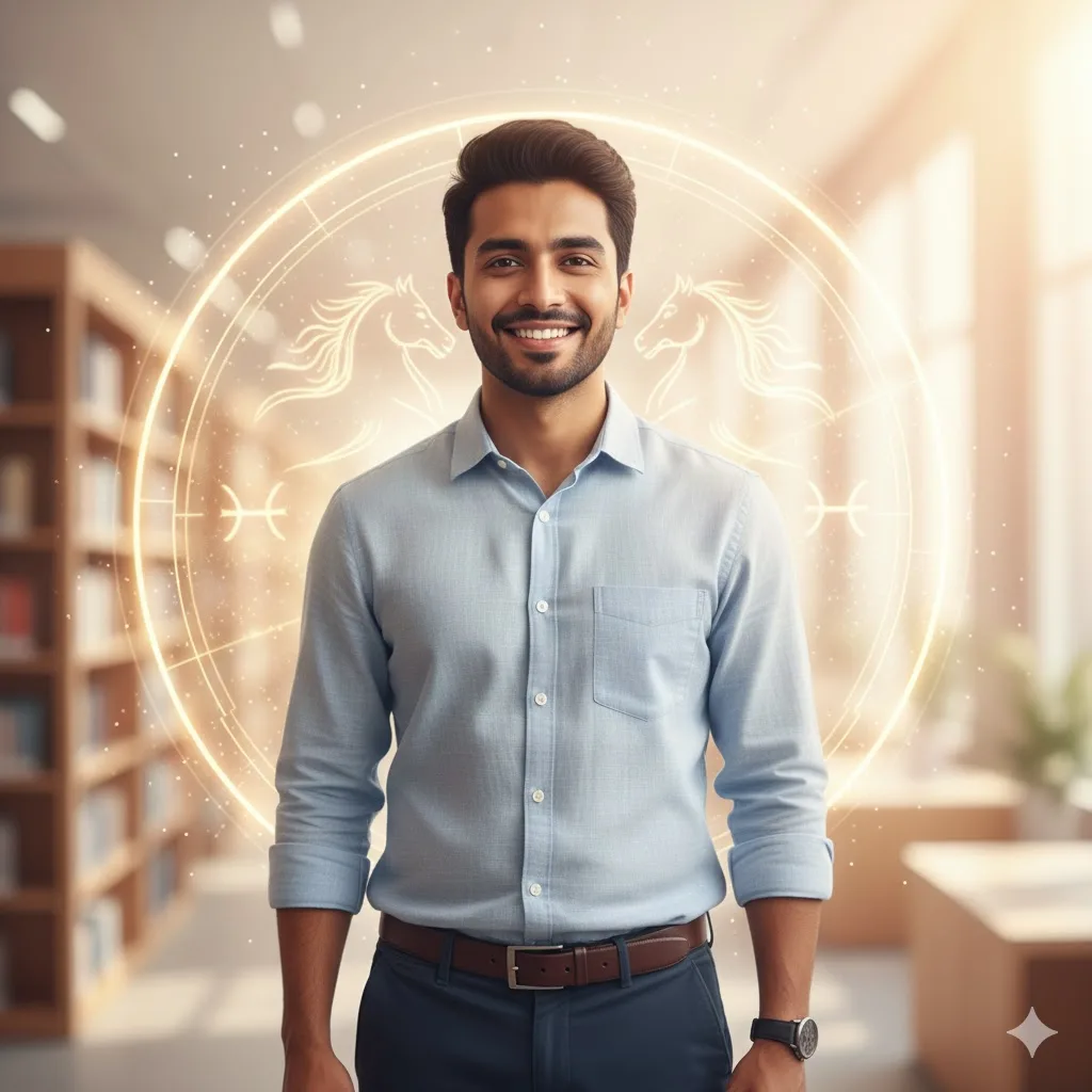 Cheerful and confident young Indian man radiating kindness, intelligence, and leadership — personality traits of Ashwini Nakshatra born boy.