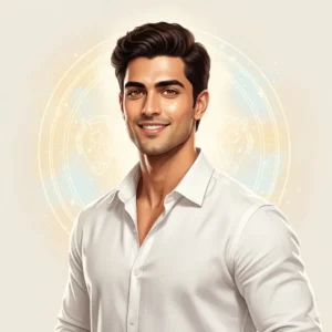 Handsome young Indian man with glowing skin, bright eyes, and confident posture — physical traits of boys born in Ashwini Nakshatra.