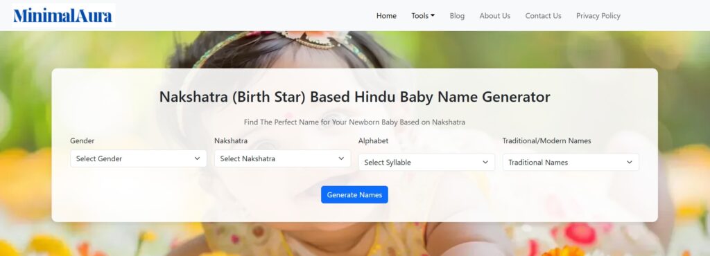 Nakshatra (Birth Star) based Hindu Baby Name Generator online tool